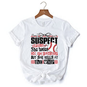 Baseball Suspect Claims Fun T-Shirt, Retro White and Natural Tee With Coquette Bow 