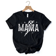 Checkered Lightning Bolt Mama Tee, Vintage Retro Black and White Tee for Energetic Moms 