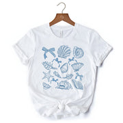 Coquette Seashell Summer Vibe T-Shirt, Natural and White Retro Beach Tee Gift for Ocean Lover 