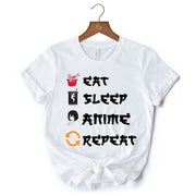Eat Sleep Anime Repeat T-Shirt, Funny White Tee For Anime Lover 