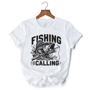 Fishing Is Calling T-Shirt, White Outdoor Tee for Fishermen Dads 