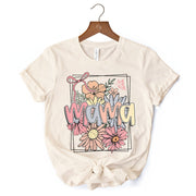 Floral Mama Coquette Bow Pastel T-Shirt, White and Natural Boho Tee With Spring Flower 