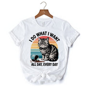 I Do What I Want Cat Retro T-Shirt, Unisex Sarcastic White Tee for Cat Lovers 