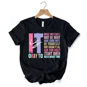 It's Okay To Mental Health T-Shirt, White and Black Tee with Positive Affirmations 