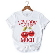 Love You Cherry Much T-Shirt, Retro Disco White Tee for Fun Women 