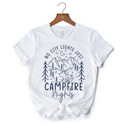 No City Lights Just Campfire Nights T-Shirt, White and Natural Camping Tee for Stargazing Campers 