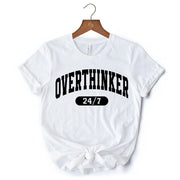 Over Thinker 247 T-Shirt, Minimalist Collegiate White, Natural and Black Tee for Tired Women 