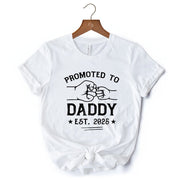 Promoted to Daddy Est. 2025 T-Shirt, Black and White New Dad Pregnancy Announcement Tee 