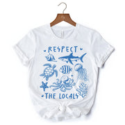 Respect the Locals Ocean Animals T-Shirt, Cute White and Natural Vacation Tee 