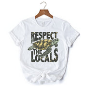 Respect the Locals Turtles T-Shirt, Retro Grunge White and Natural Tee for Ocean and Beach Lovers 