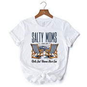 Salty Moms Beach Club T-Shirt, Retro White Tee for Cool Summer Mothers 