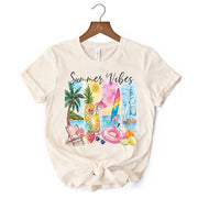 Summer Vibes T-Shirt, White and Natural Vacation Beach Tee 