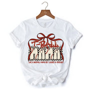 T-Ball Mama Coquette Red Bow T-Shirt, Retro White and Natural Tee for Proud Sports Moms 