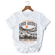 The Lord Provides Christian T-Shirt, Retro Western Desert Worship White and Natural Tee 