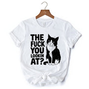 What Are You Looking At T-Shirt, Sarcastic Cat Lover White Tee for Sassy People 
