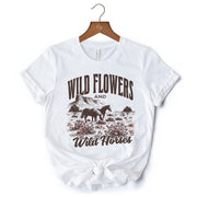 Wild Flowers and Wild Horses T-Shirt, Retro Western White and Natural Tee for Free-Spirited Women 