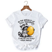 Lemon Squeezy Raccoon T-Shirt, Funny White Tee for Sarcastic People 