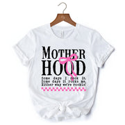 Motherhood Coquette Pink Bow T-Shirt, Retro Checkered White Tee for Sassy and Stylish Moms 