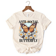 Anti Social Butterfly T-Shirt, Retro White and Natural Tee for Quirky and Independent Women 