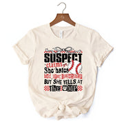 Baseball Suspect Claims Fun T-Shirt, Retro White and Natural Tee With Coquette Bow 