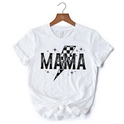 Checkered Lightning Bolt Mama Tee, Vintage Retro Black and White Tee for Energetic Moms 
