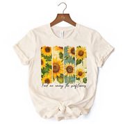 Find Me Among the Sunflowers T-Shirt, White and Natural Floral Tee for Trendy Women 
