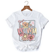 Floral Mama Coquette Bow Pastel T-Shirt, White and Natural Boho Tee With Spring Flower 