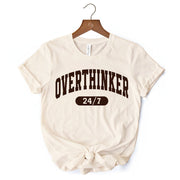 Over Thinker 247 T-Shirt, Minimalist Collegiate White, Natural and Black Tee for Tired Women 