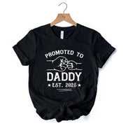 Promoted to Daddy Est. 2025 T-Shirt, Black and White New Dad Pregnancy Announcement Tee 