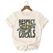 Respect the Locals Turtles T-Shirt, Retro Grunge White and Natural Tee for Ocean and Beach Lovers 