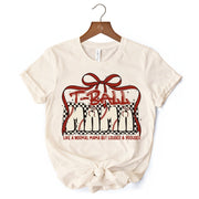 T-Ball Mama Coquette Red Bow T-Shirt, Retro White and Natural Tee for Proud Sports Moms 