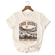 The Lord Provides Christian T-Shirt, Retro Western Desert Worship White and Natural Tee 