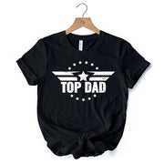 Top Dad Military Star T-Shirt, White and Black Patriotic Tee for Heroic and Proud Fathers 
