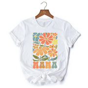 Boho Floral Mama T-Shirt, Natural and White Tee Large Flowers for Modern Moms 