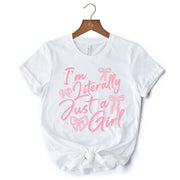 I'm Literally Just a Girl T-Shirt, Trendy White and Black Coquette Bow Tee for Girly Aesthetics 