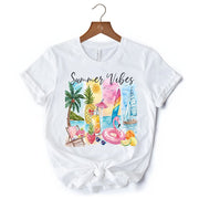 Summer Vibes T-Shirt, White and Natural Vacation Beach Tee 
