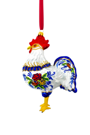 Folk Rooster Polish Glass Ornament 