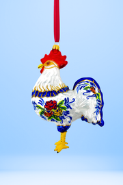 Folk Rooster Polish Glass Ornament 
