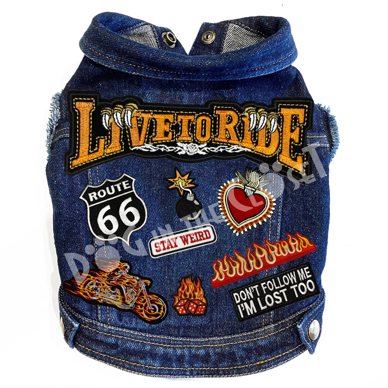 Live to Ride Big Biker Denim Dog Jacket for dogs