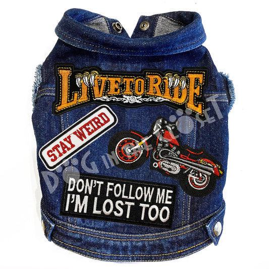 Live to Ride Little Biker Denim Dog Jacket for dogs