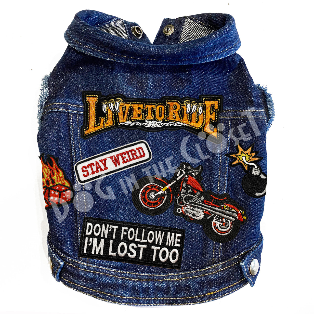 Live to Ride Denim Dog Jacket for dogs