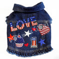 Load image into Gallery viewer, Love Patriotic Denim Dog Jacket for dogs
