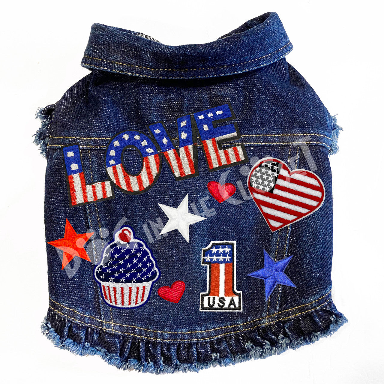 Love Patriotic Denim Dog Jacket for dogs