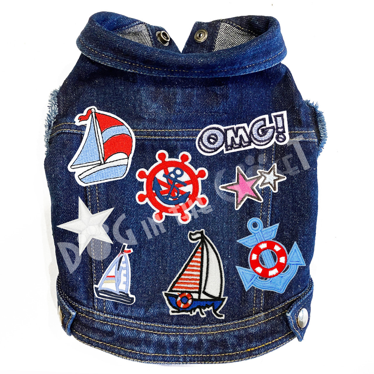 Nautical Ships Denim Dog Jacket for dogs