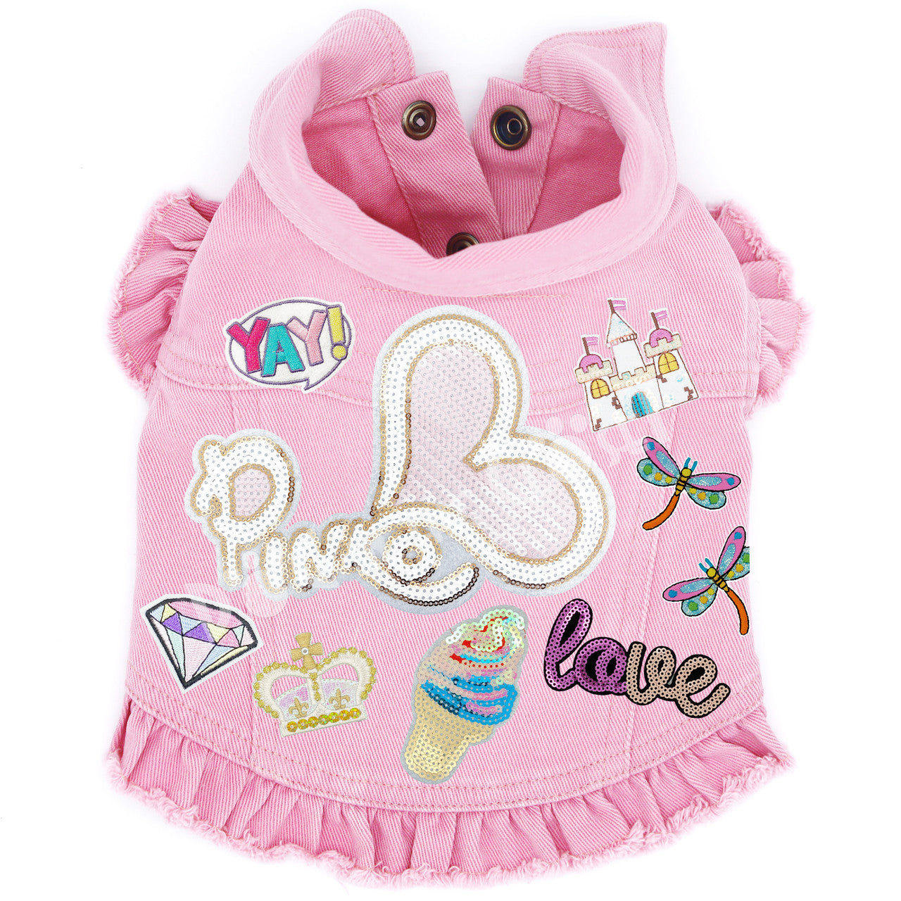 Pink Love Denim Dog Jacket for dogs