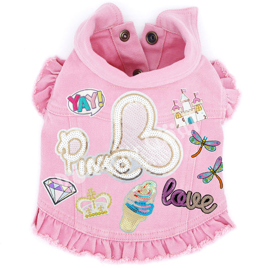Pink Love Denim Dog Jacket for dogs