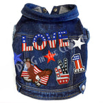 Patriotic Eagle Denim Dog Jacket Pink Denim with Ruffles
