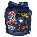 Load image into Gallery viewer, Patriotic Trouble Maker Denim Dog Jacket for dogs
