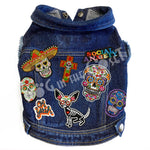 Sugar Skulls Denim Dog Jacket Pink Denim with Ruffles