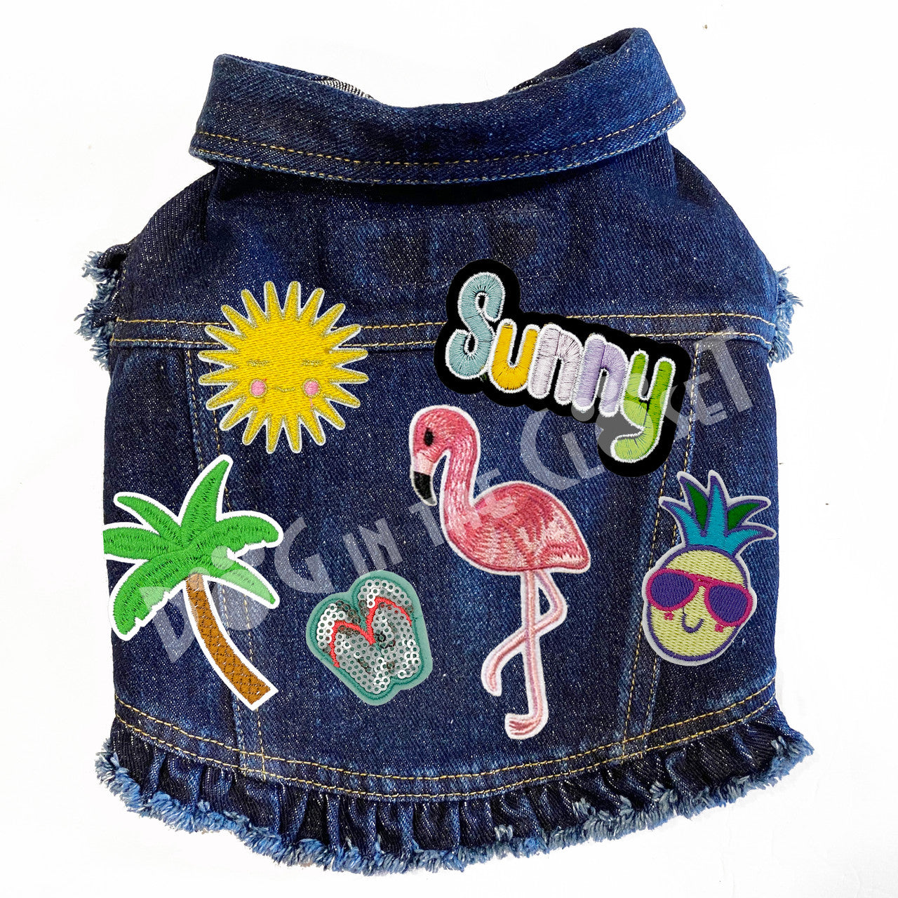 Sunny Flamingo Denim Dog Jacket for dogs